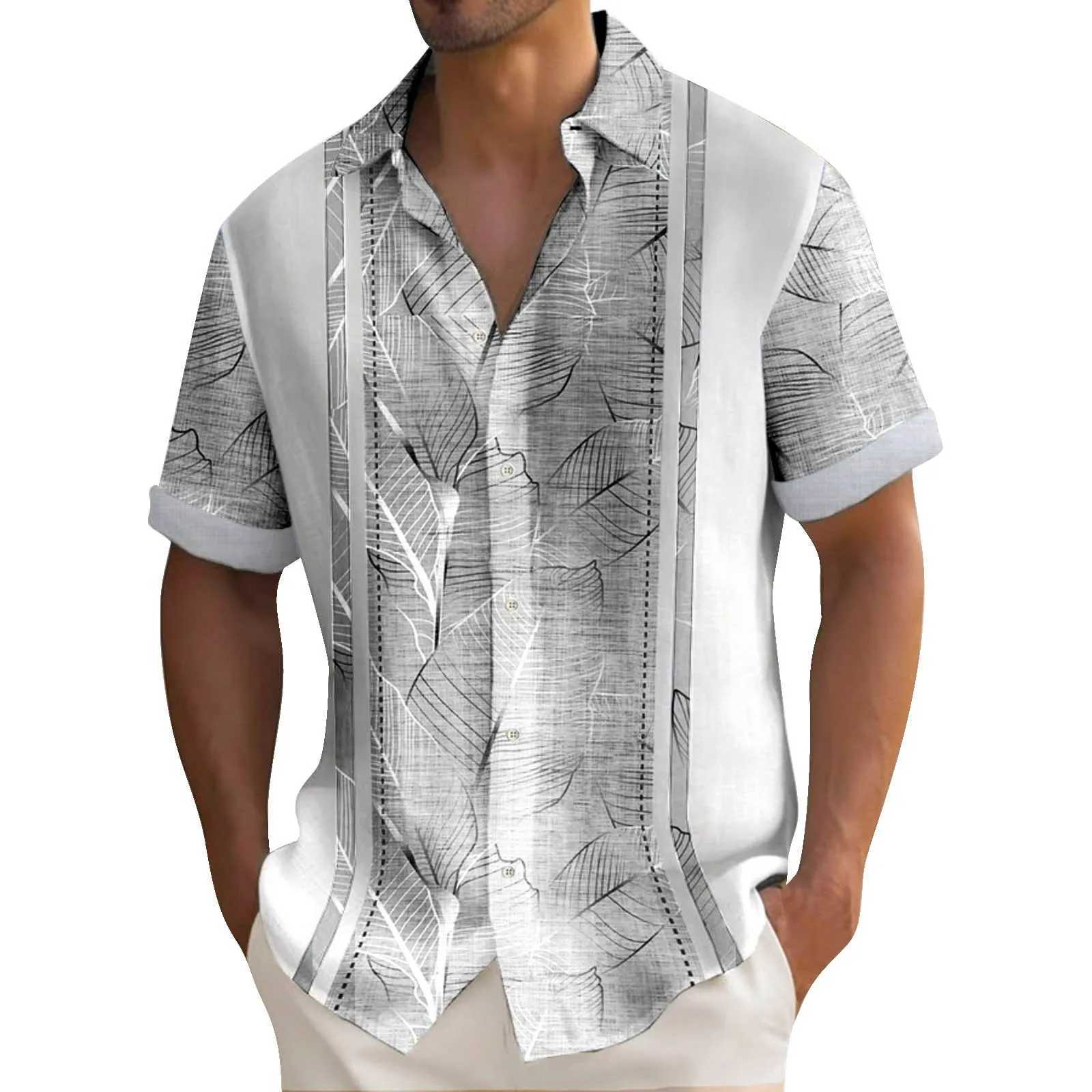 Summer striped printed mens shirt casual short slip button loose navy shirt oversized mens clothing lapel shirt W241026