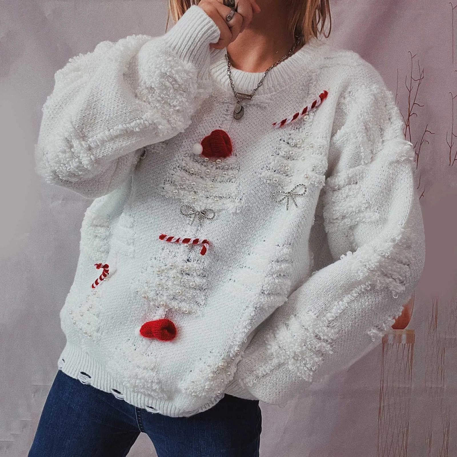 Womens Sweater Autumn Winter Fashion Tops Long Sleeve Loose Xmas Year Outfits Christmas Oversized Casual Jumpers 241025