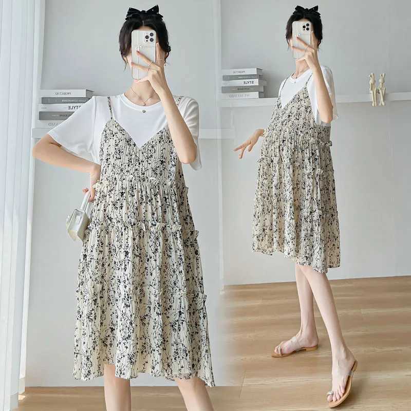 Pregnant womens clothing summer new floral L dress mini mens clothing splicing fashion mom loose large size small fresh summer dress thin W241026