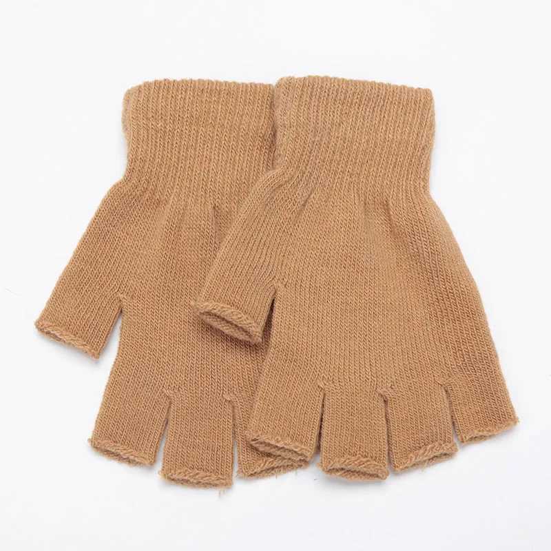 1 pair of black short half finger knitted wrists G winter warm stretch work Gs mens and womens bicycle accessories W241026
