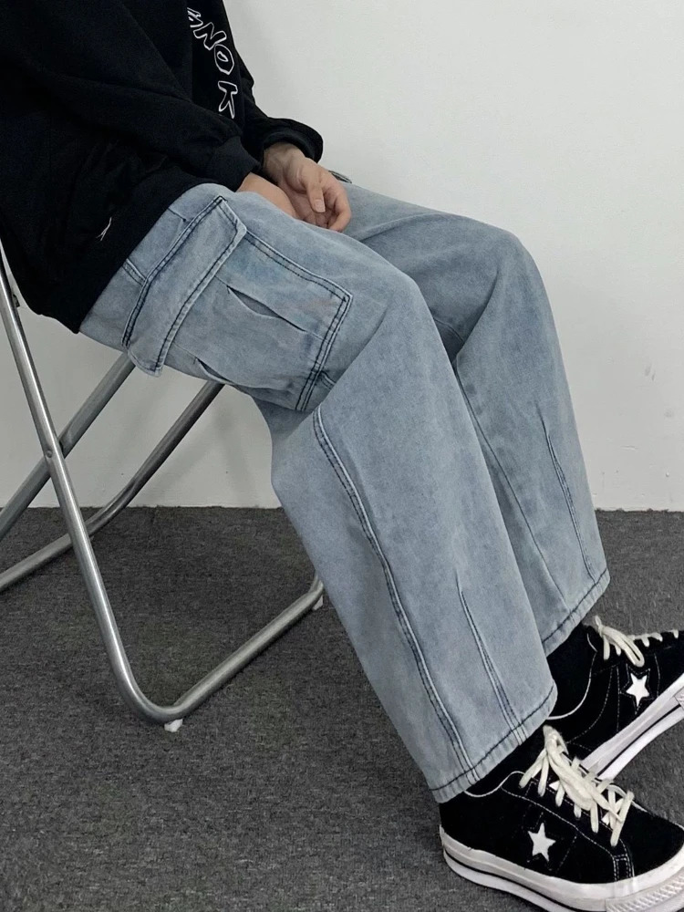 Gmiixder Dark Straight Jeans Mens Korean Autumn Winter Kpop Vintage Black Denim Pants Women Washed Loose Cargo Trousers 241021