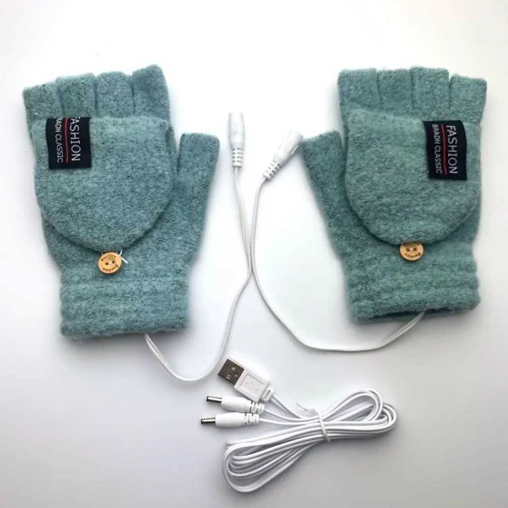 1 pair of neutral USB electric heaters winter outdoor heater Gs solid color half finger warm gloves W241026