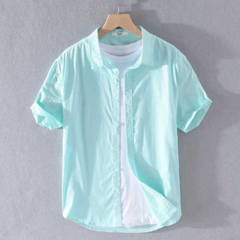 Khmer linen mens summer fashion shirt solid color simple casual short sleeved slip top basic thin breathable top W241026