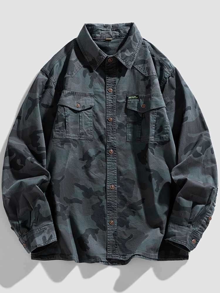2024 New 95% Cotton Mens Shirt Camouflage Long Sleeve Shoulder Button Pocket Denim Loose Casual Work Jeans Shirt W241026