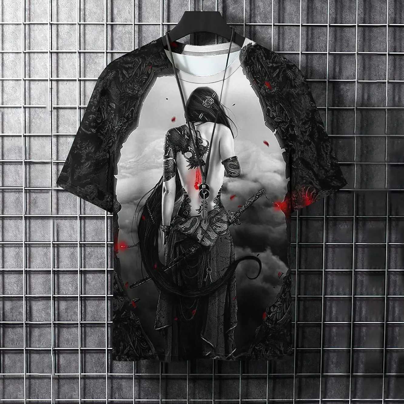 Mens Tattoo T-shirt 3D Printed Neutral Short T-shirt Tattoo Clothing Oversized T-shirt Role Playing Mens Top W241026