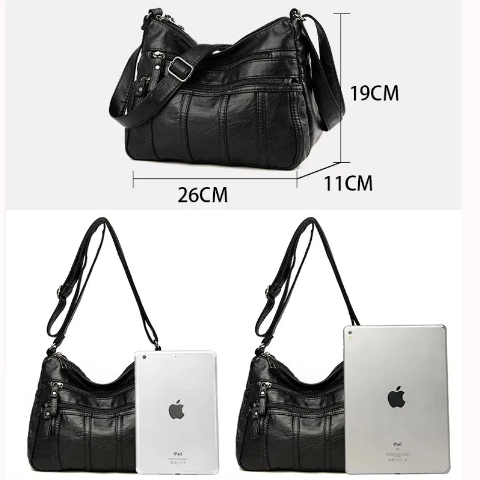 Fashion Soft Leather Crossbody Bags for Women 2024 Casual Female Multi Pocket Messenger Bags Retro Handbags Ladies Shoulder Bags 241025