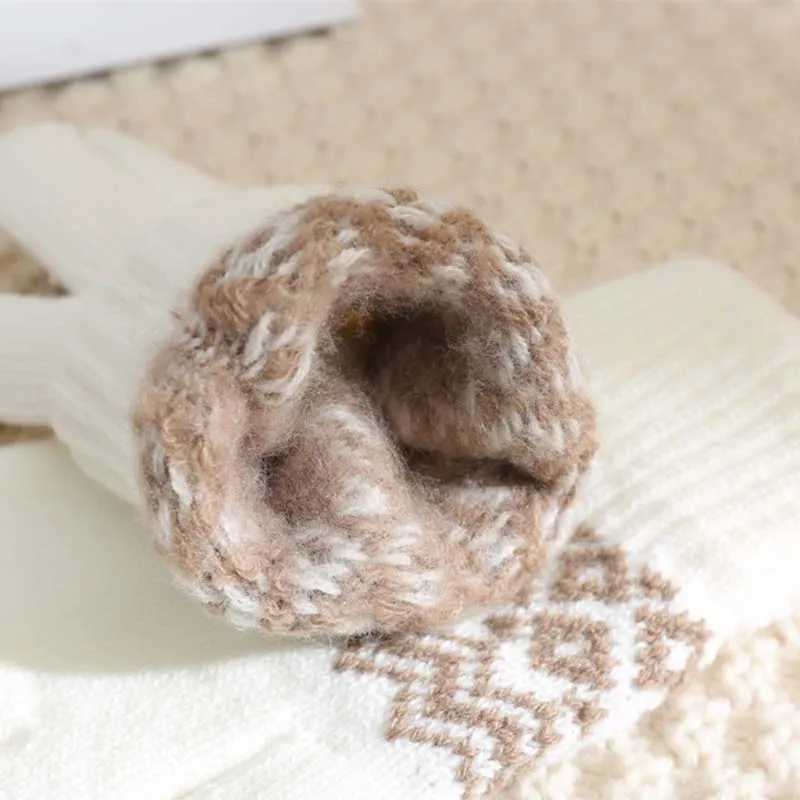 Wool Knitted Winter Gs Womens Touch Screen Warm Elastic Gloves Simulated Wool Full Finger Tube Hook Weaving Luvas Thick W241026