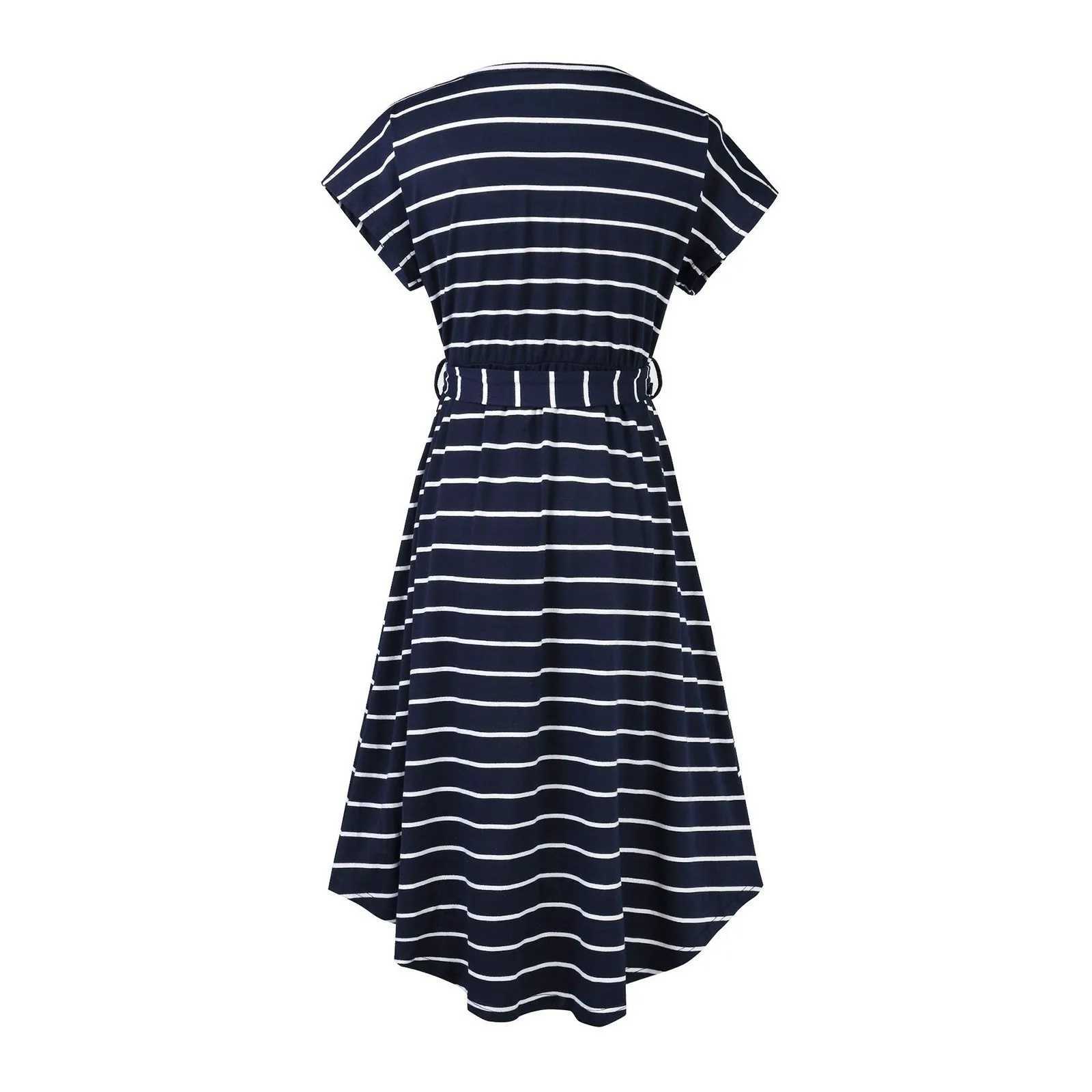 Womens summer short sleeved striped printed dress for pregnant women used for breastfeeding belt dress used for womens photography W241026