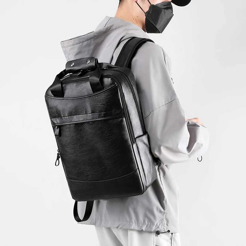 PU Leather Backpack Men Sahel Executive Fi Briefcase Office Document Travel Laptop Office Business Shoulder Back PackXJ241026