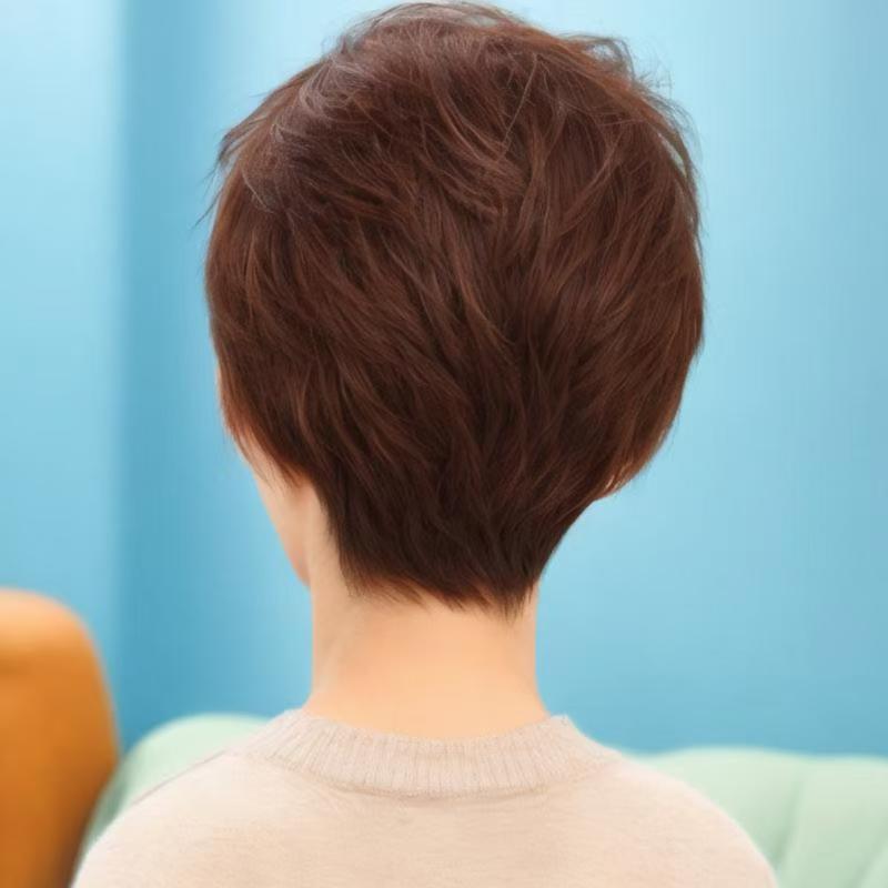 Middle-aged and elderly women's fluffy short curly wig high temperature silk full head cover