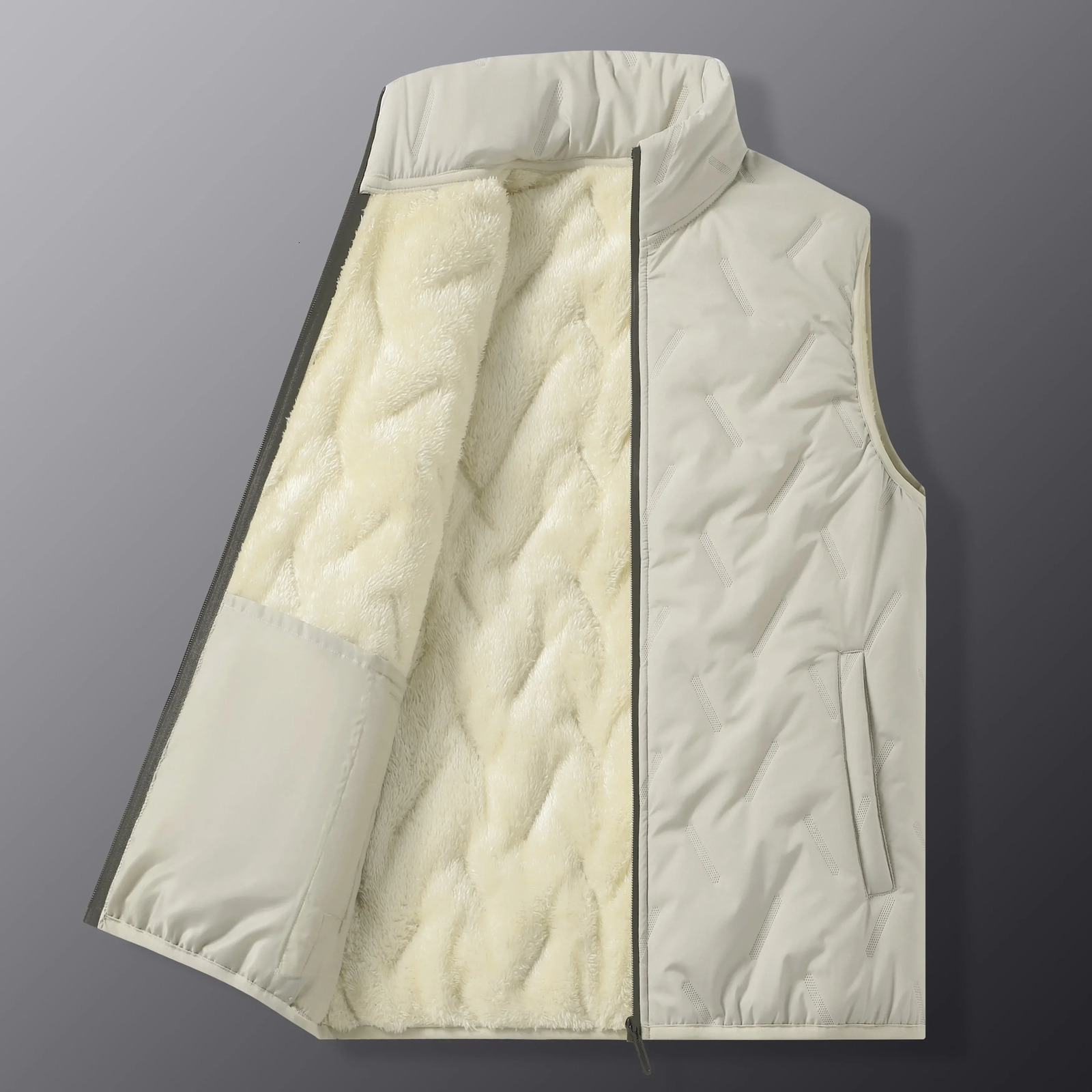 Pleated Winter Vests Men Stand Collar Windproof Padded Solid Warm Casual Sleeveless Waistcoat Thicken Parkas Plus Size 241025