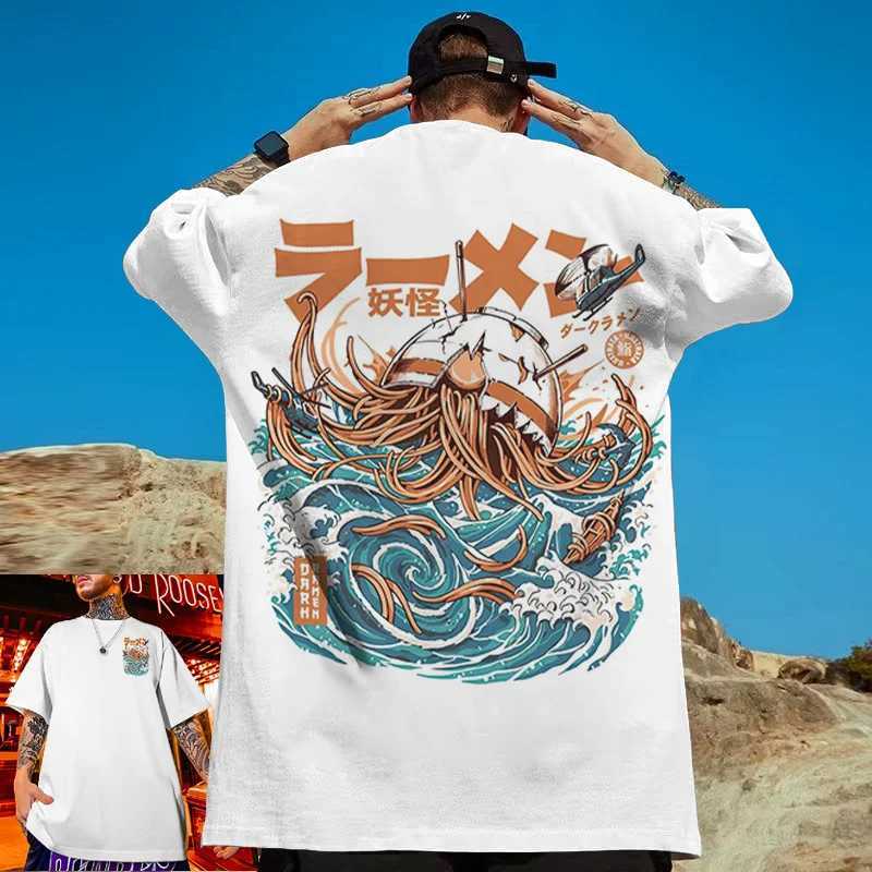 Casual new Slve mens T-shirt Japanese food printed mens loose Ts fashion sportswear daily top W241026