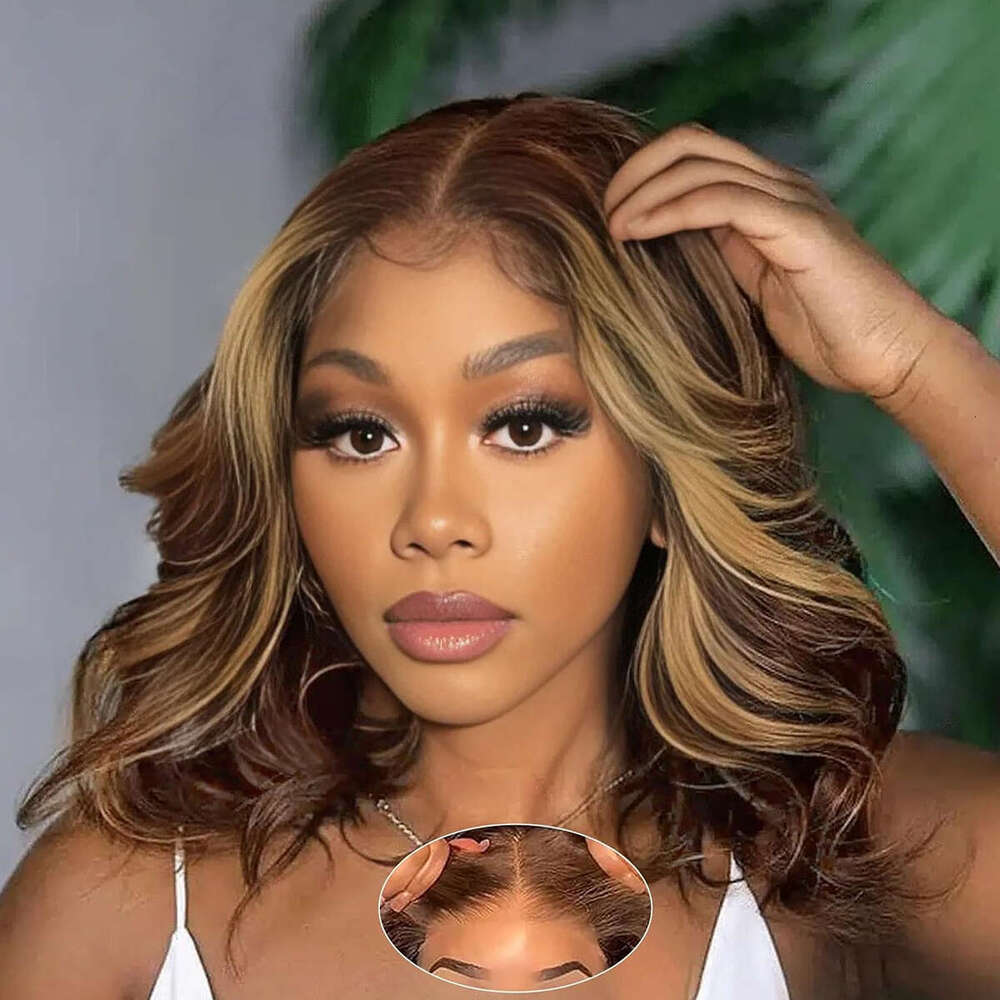 Highlight Remy Wave Bob Ombre Colored Human Hair Lace Wig P4 30 Body 13X5x1 T Part Bob180% Density