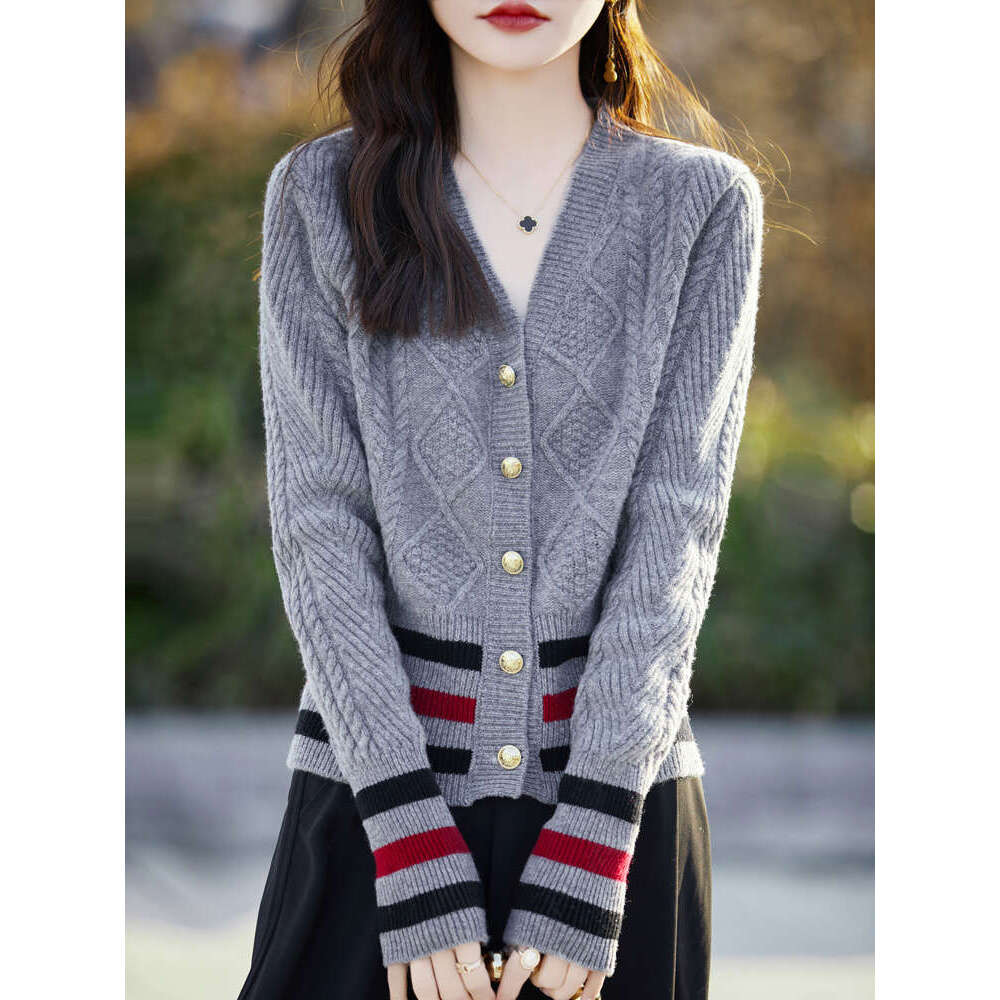 New Chic Twist Wer Women Sweater Long Sleeve V-Neck Cardigan 100% Merino Wool Soft Warm Cashmere Knitwear Korean Fashion Tops