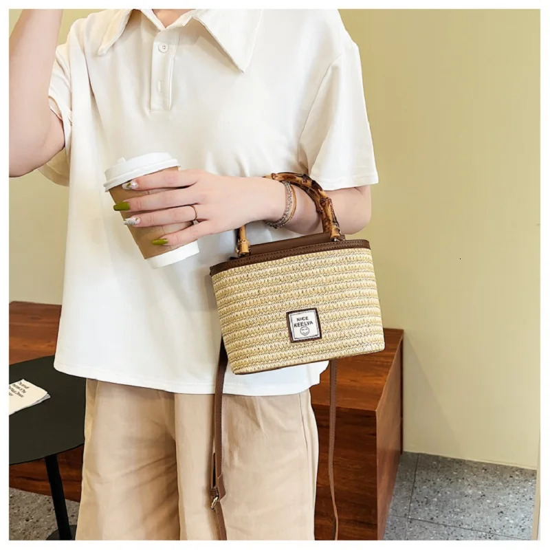 Home>Products> Handbags>Womens Small Straw Bucket Bag Summer Womens Travel Bag 241025