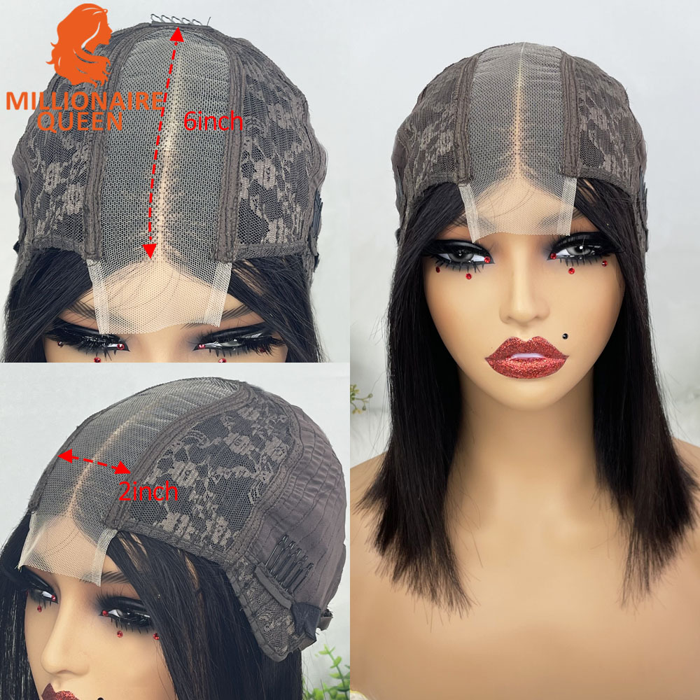 Vieame Super Double Drawn Bone Straight 2x6 Bob Wig with 100% Human Hair Nature 250% Density For Black Women