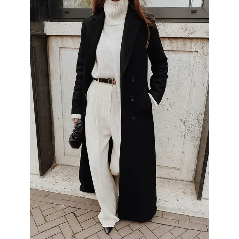 Autumn Winter Fashion Women Coat Y2K Chic Loose Long Oversize Warm Thick Trench Wool Blend Jacket Outwear 241025