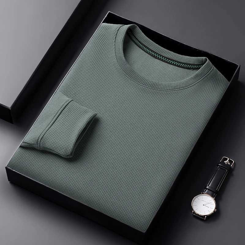 Mens casual Wfle round neck T-shirt breathable comfortable stylish long Slved T-shirt W241026