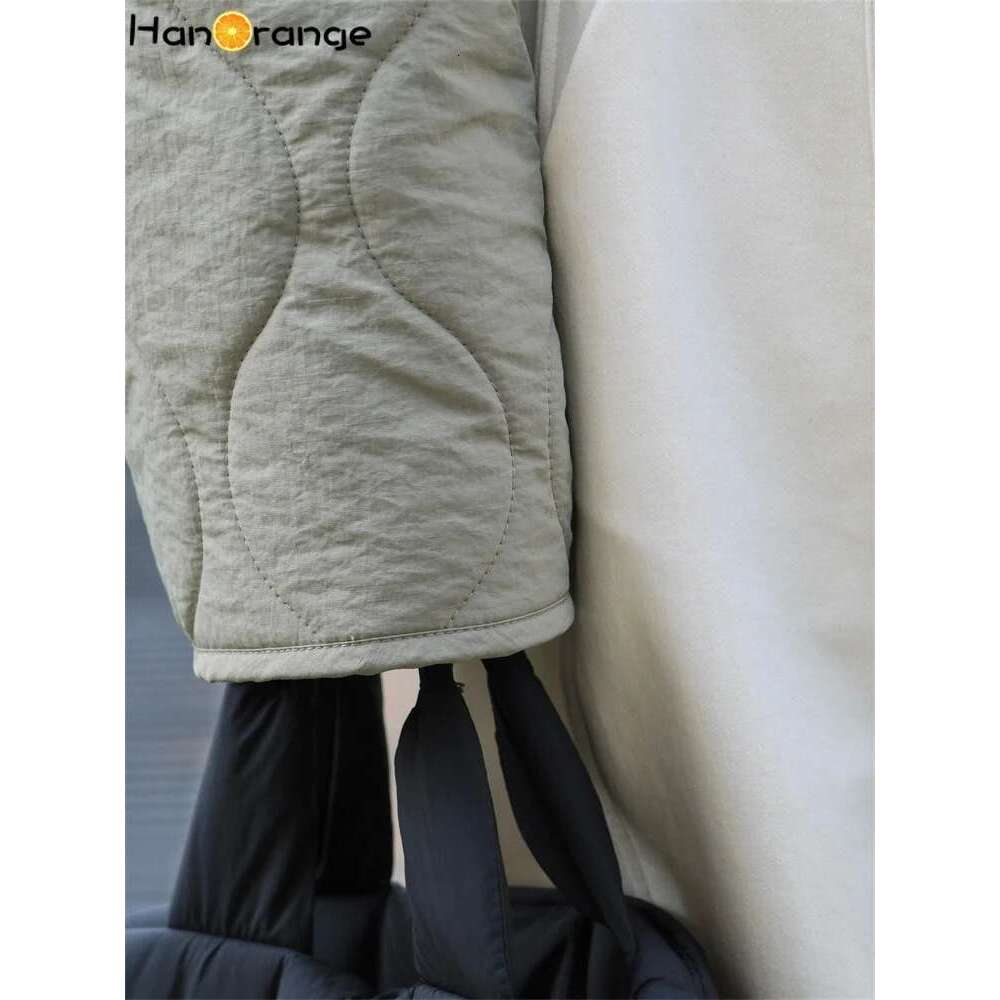 Hanorange 2024 Autumn Winter Fashion Stand Collar Quilted Cotton Women Silhouette Warm Short Jacket Light Gray/Gray Green