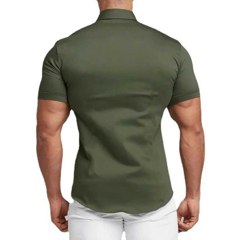 Summer mens casual formal single breasted shirt fashionable loose classic ultra-thin short slip solid color fashion shirt W241026