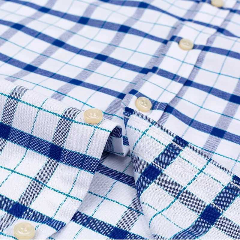 100% pure cotton breathable mens Oxford shorts Slip summer checkered shirt striped mens business uniform regular fit W241026