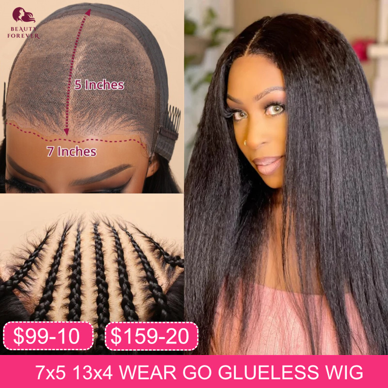 Beautyforever 13X4 Yaki Straight Glueless Ready Wear to Ear Transparent HD Lace Frontal Human Hair Wig