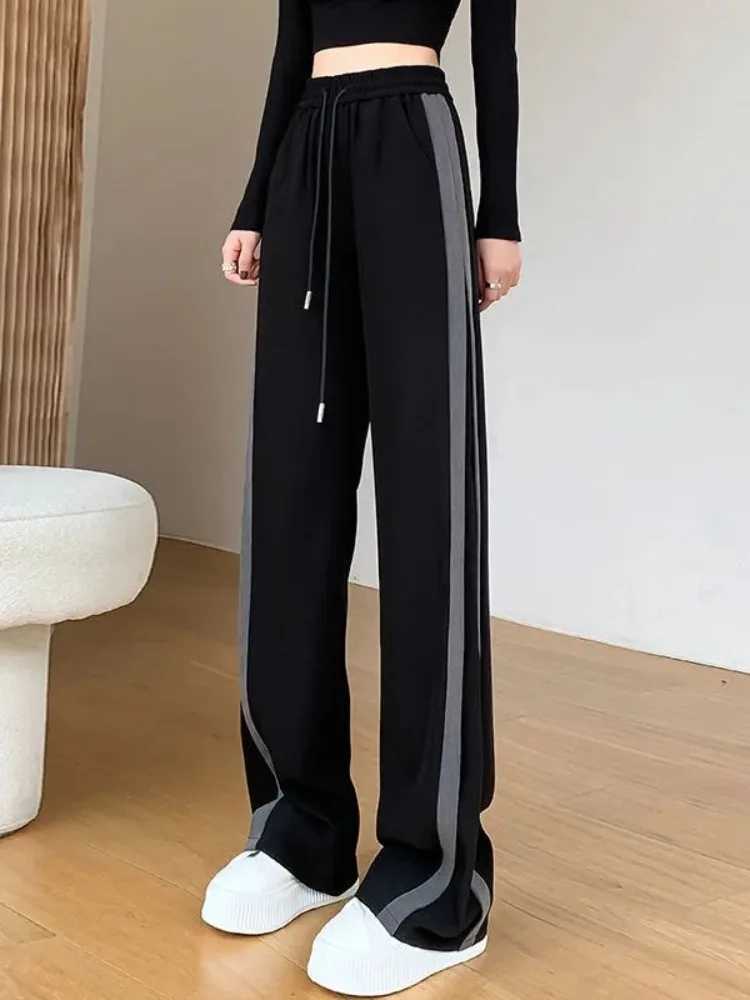 Fashionable simple womens striped straight casual loose comfortable sporty gentle Korean style empire in summer M241111