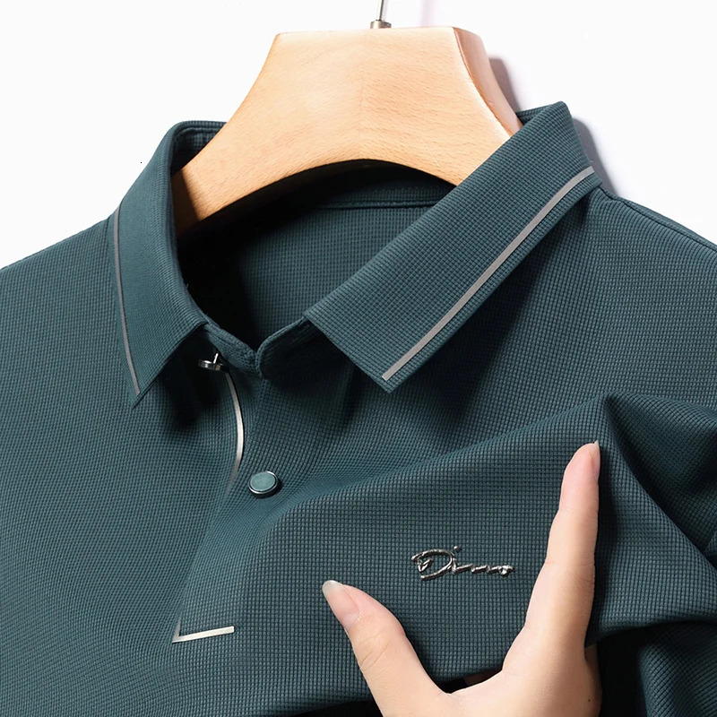 High Quality Ice Silk Polo Shirt Long Sleeve Skinfriendly Tshirt 2023 Autumn Fashion Trend Simple Business Handsome Lapel Ropa 241025