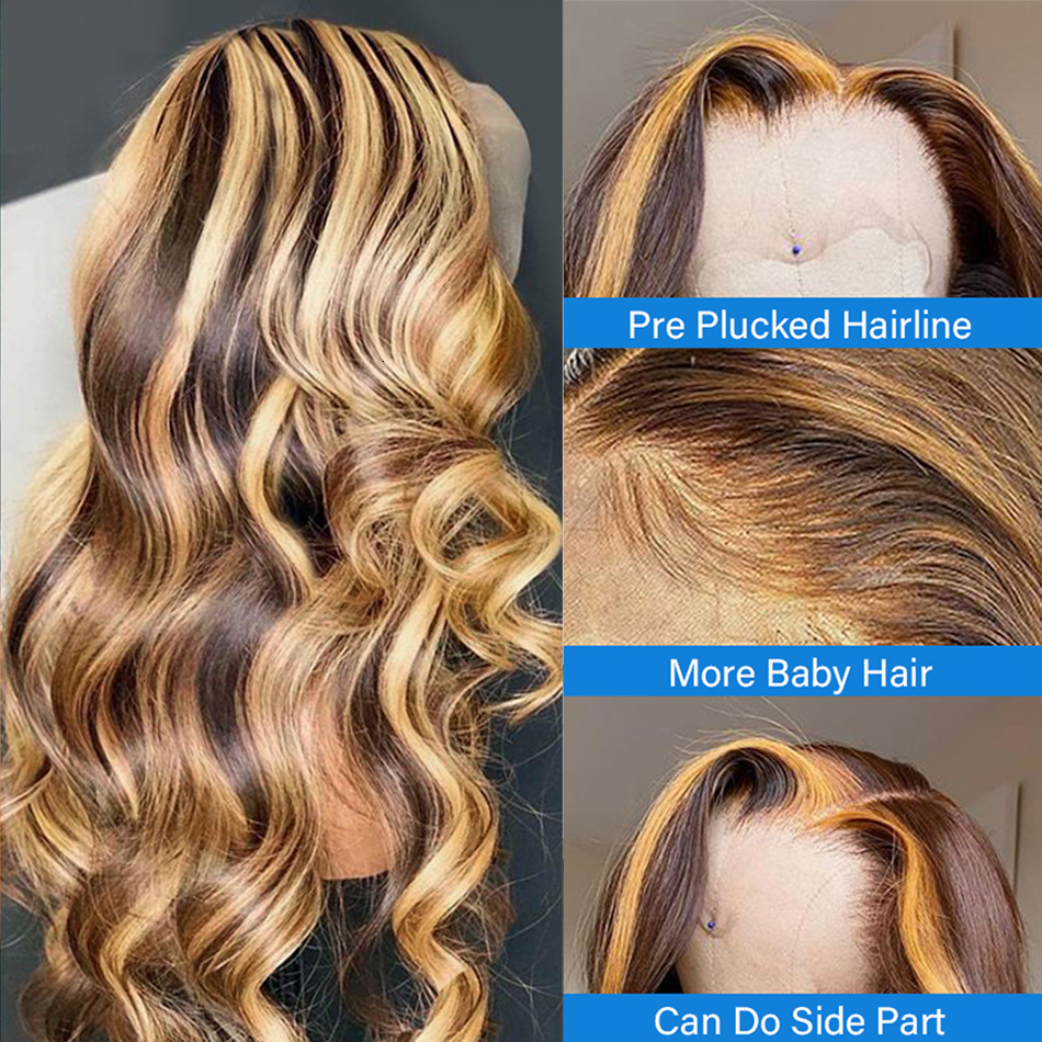 13x6 Highlight Human Honey Blonde Body Wave Front Brazilian Hair Wigs For Black Women 13x4 Hd Lace Frontal Wig