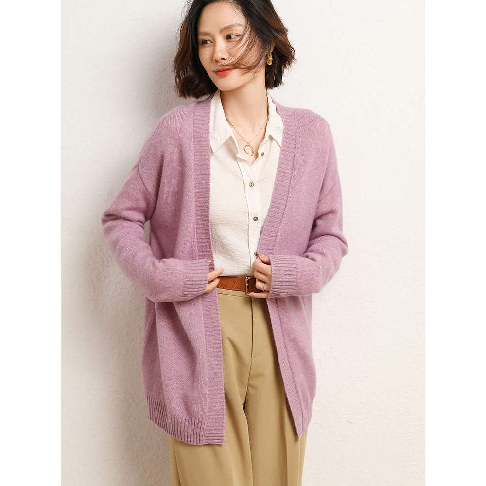 CHICUU Autumn Winter Women Cashmere Sweater Basic Simple Long Style Cardigan 100% Merino Wool Knitwear Korean Clothing Tops