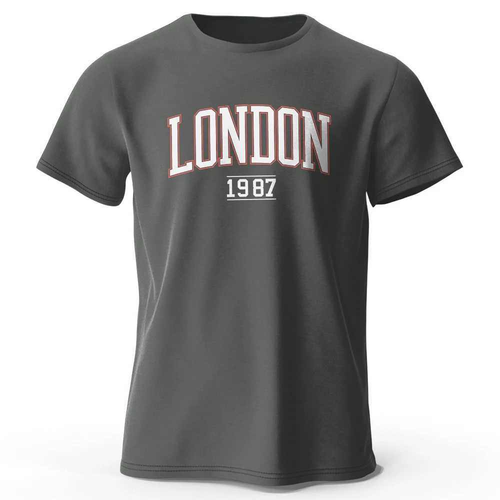 Mens London 1987 vintage sports T-shirt 100% pure cotton printed mens sports shirt top W241026