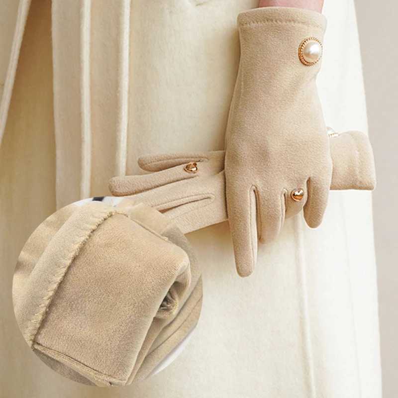 New Fashion Imitation Pearl Grace La G Winter Womens Gs Elegant Touch Screen Warm Windproof Riding Gs Gloves W241026