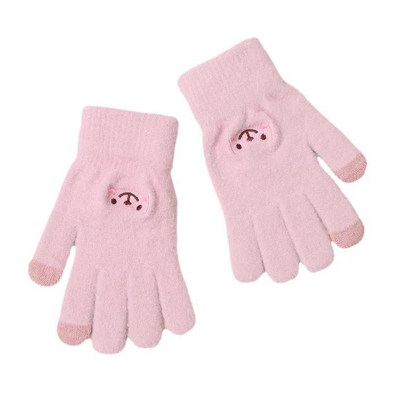 Warm and fun thick touch screen Gs in winter with embroidered cute cartoon smiling face suitable for women W241026