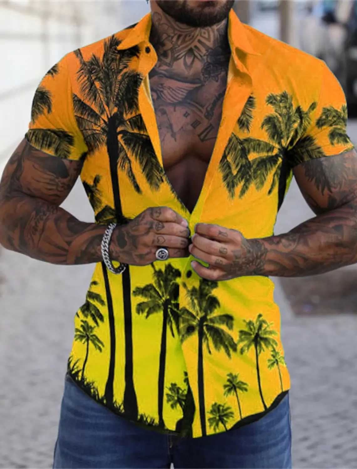 Mens Haian shirt Graphic ha Tr turned city sea 3D printing Strt daily short Slve button clothing Palm Beach Trs Beach W241026