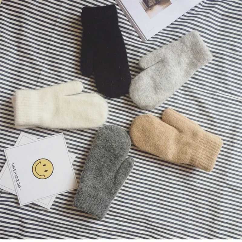 New Womens Winter Warmth Plus Cashmere Solid Elastic Soft All Finger Gloves Gs Imitate Rabbit Fur Knitted Cute W241026