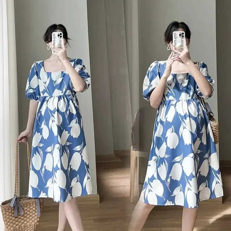 Fashion maternity dress Summer sleeve square neckline printed loose dress Summer Internet celebrity maternity dress W241026
