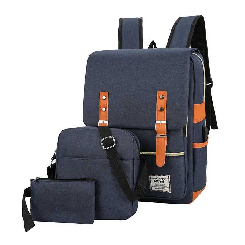 Mens Backpack Set of Three 15.6 Inch Laptop Bag with USB Charging Port School Bag Waterproof Large Capacity Business BackpackXJ241026
