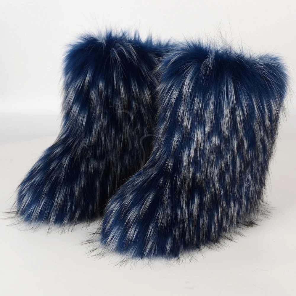 Winter Fuzzy Boots Women Furry Shoes Fluffy Fur Snow Boots Plush lining Slip-on Rubber Flat Outdoor Bowtie Warm Ladies Footwear 241025