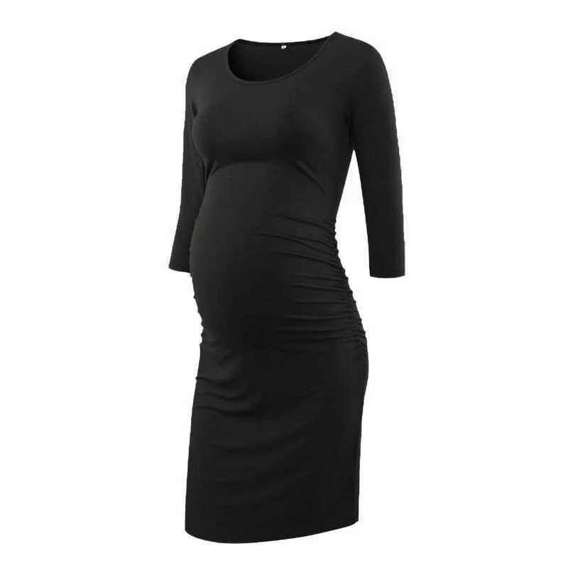 2023 maternity dress O-neck long sleeved comfortable clothing for pregnant women Midi maternity clothing W241026