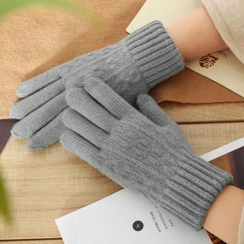 New Mens Warm Full Finger Gs Winter Touch Screen Plus Wool Gs Womens Thick Wool Knitted Bicycle Driving Gs W241026
