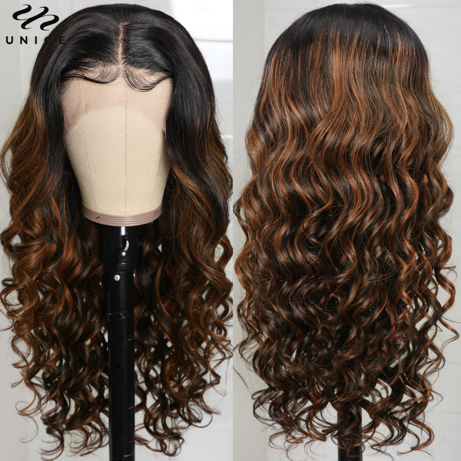 UNice Balayage Body Wave Wig 13x5x1 Middle T-Part Human Hair Pre Plucked FB30 Highlight Lace Front Wigs 150%