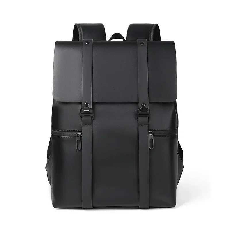 Black Leather Men Backpack Genuine Travel Bag Casual Daypack Fashion School s Large Laptop Soft Skin 14 Backpack XJ241026