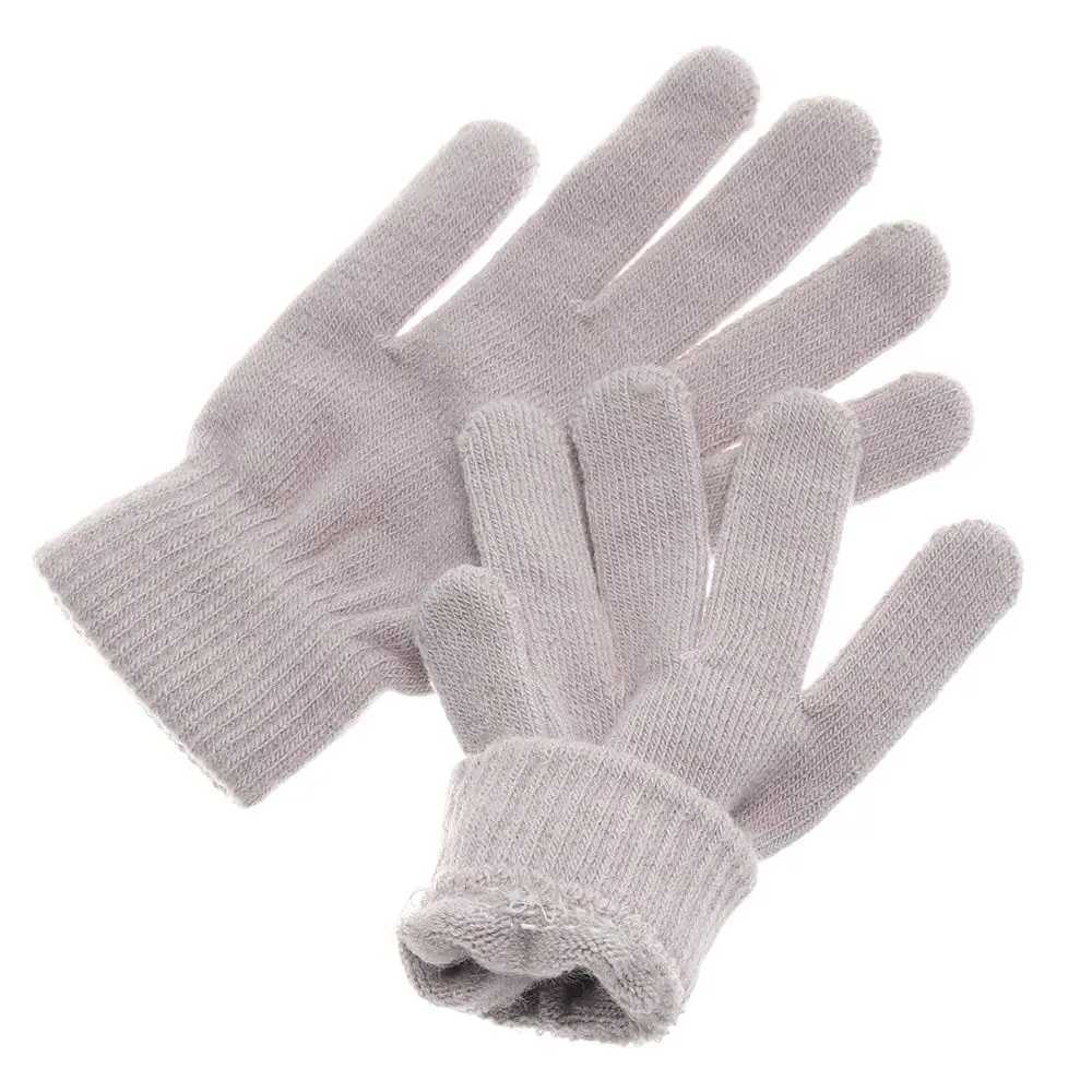 Unisex winter ribbed knitted full finger Gs basic thick plush lining gloves with magic hot wrist warmth for women W241026