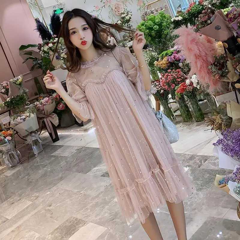 Maternity clothing summer dress moms personality new maternity clothing small and fresh summer cover no pregnancy summer hauze W241026