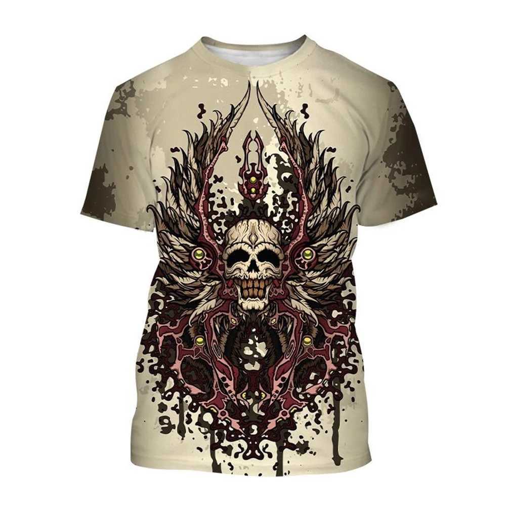 Hot selling new skeleton 3D printed mens and womens fashionable horror short sleeved flame skull casual T-shirt W241026
