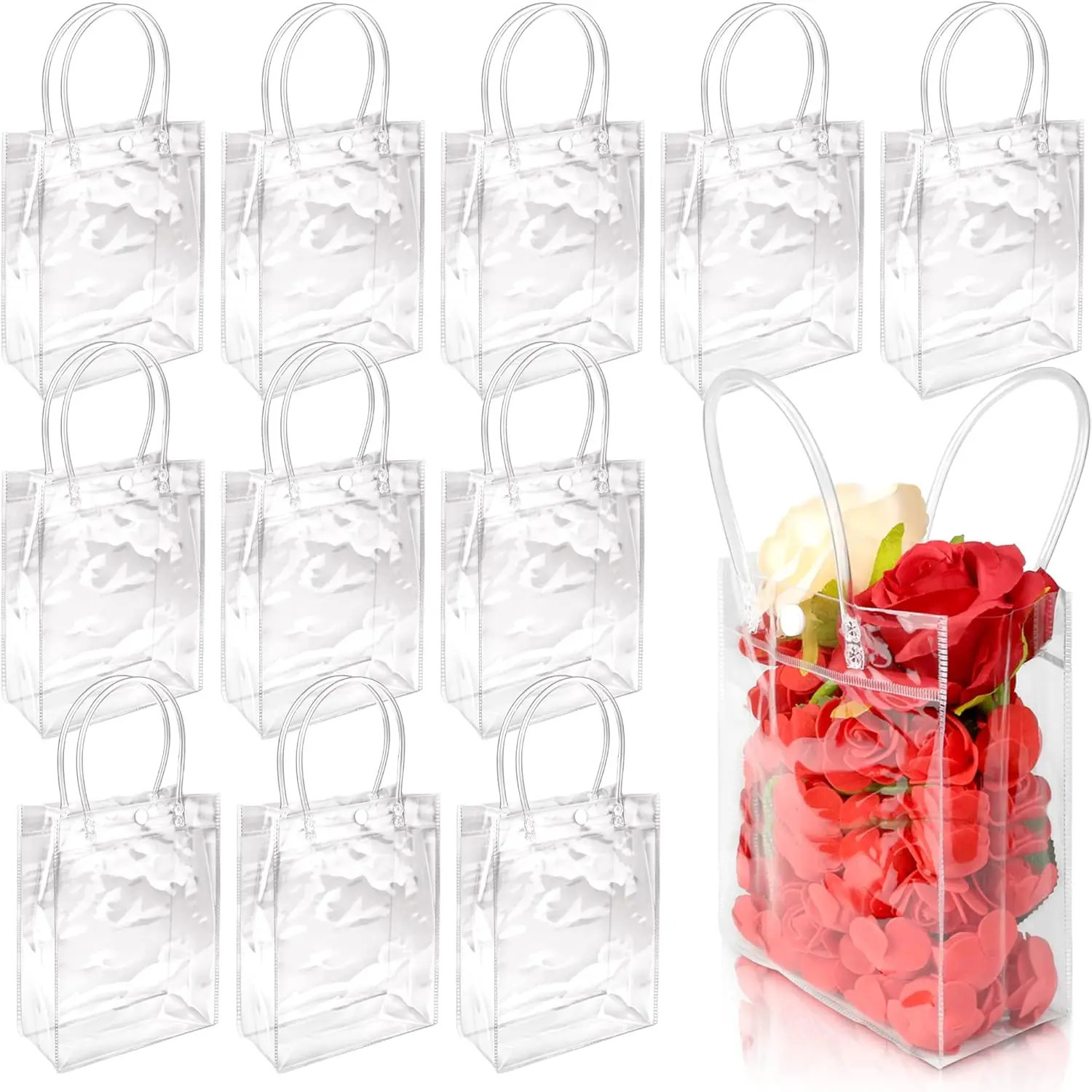 40pcs Reusable PVC Tote Bag 7.87X5.9in Christmas Halloween Birthday Candy Petal Gift Bag PVC Jelly Tote Bag Business Supplies 241025