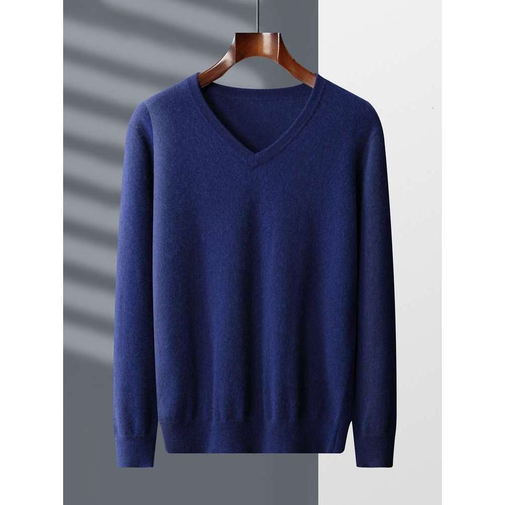 New Fashion Spring And Autumn Sweater For Men 100% Cashmere V-Neck Long Sleeve Pullover Casual Plus Size Tops Warm Knit Shirt