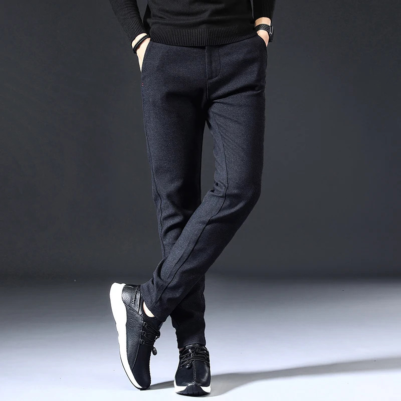 Mens Spring Autumn Fashion Business Casual Long Black Blue Grey Pants Suit Male Elastic Straight Formal Trousers Style 241021