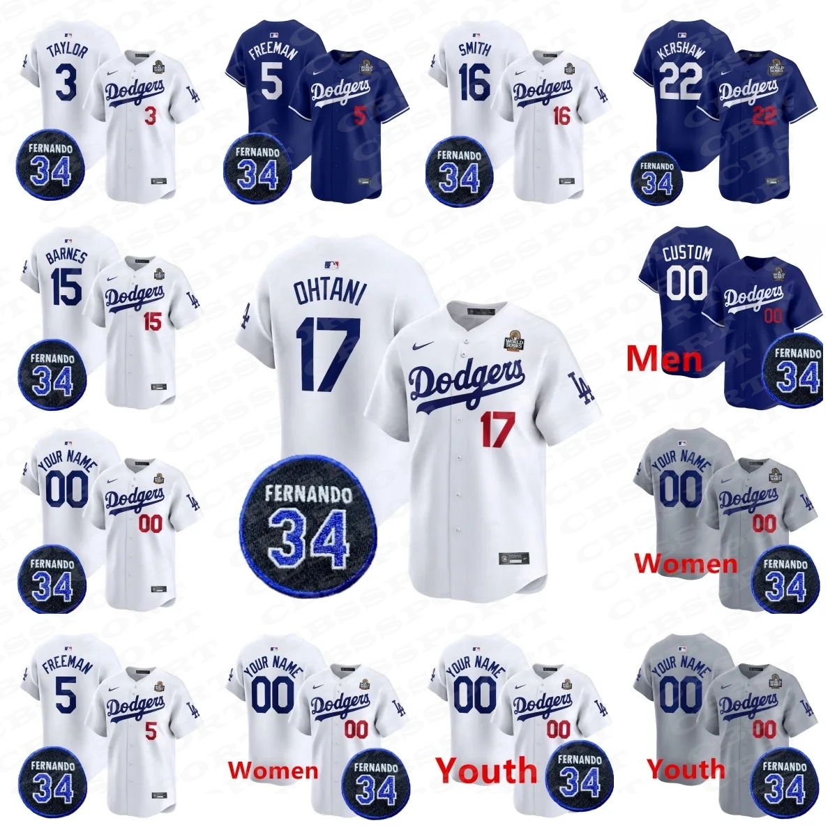 Custom Dodgers Baseball World Series Jersey Shohei 17 Ohtani Mookie 50 Betts 5 Freeman Clayton 22 Gavin 9 Lux Yoshinobu 18 Yamamoto 34 Valenzuela Memorial Jerseys