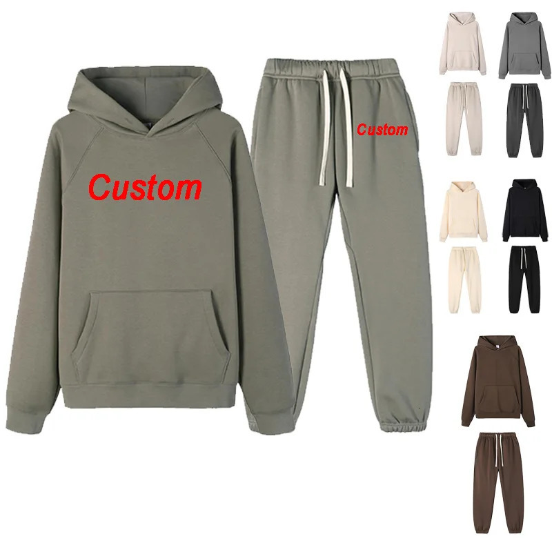 Custom DIY Hooded Sets Fashion Type 2 Piece Suit Thick fleece Jogging Oversized Tracksuit HoodiePants Streetwear 241025